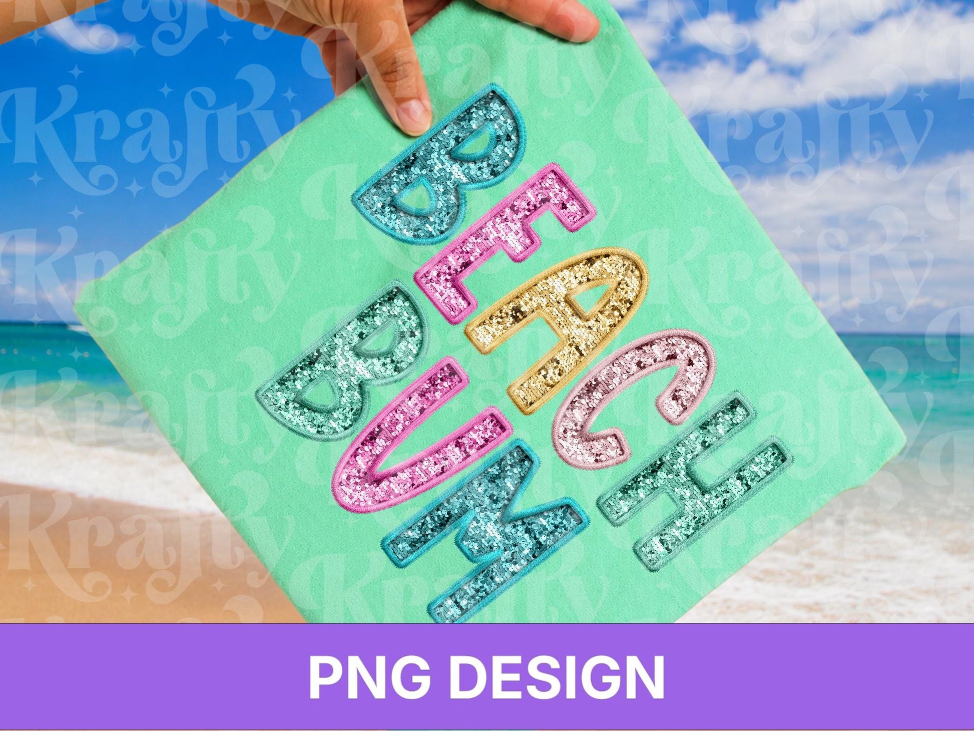 Beach Bum PNG, Faux Embroidery, Summer Clipart, Kid Girls Design (Digital File)