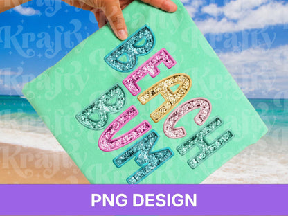 Beach Bum PNG, Faux Embroidery, Summer Clipart, Kid Girls Design (Digital File)