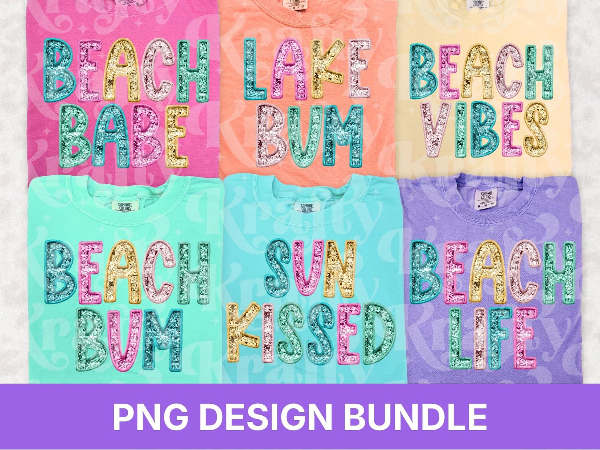 Beach Png Bundle: Faux Embroidery, Sequin Clipart (Digital Download)