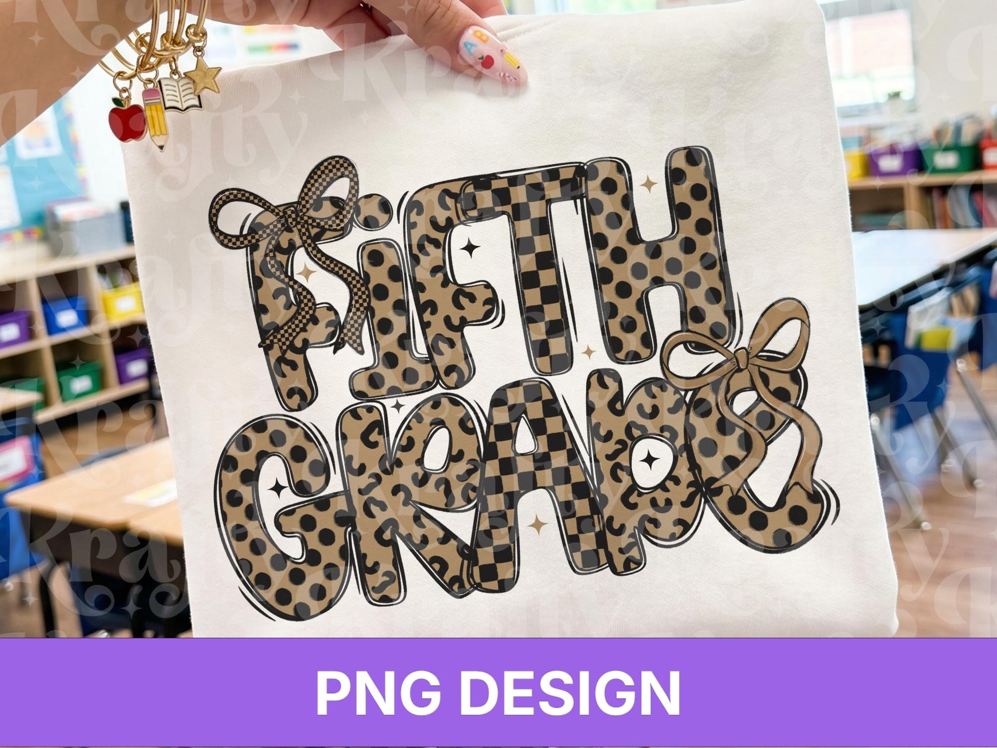 Fifth Grade PNG, Leopard Checkered Bow School Shirt Design, First Day of School Sublimation, Preppy Teacher Student Graphic