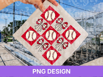 Red Checkered Baseball PNG: Shirt Design, Game Day Graphics, Preppy Bow
