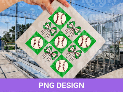 Green Checkered Baseball PNG: Shirt Design, Game Day Graphics, Preppy Bow