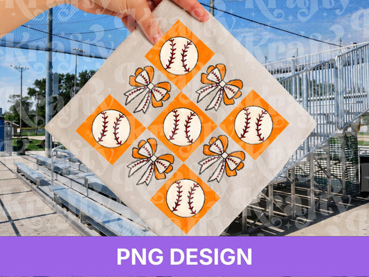 Orange Checkered Baseball PNG: Shirt Design, Game Day Graphics, Preppy Bow