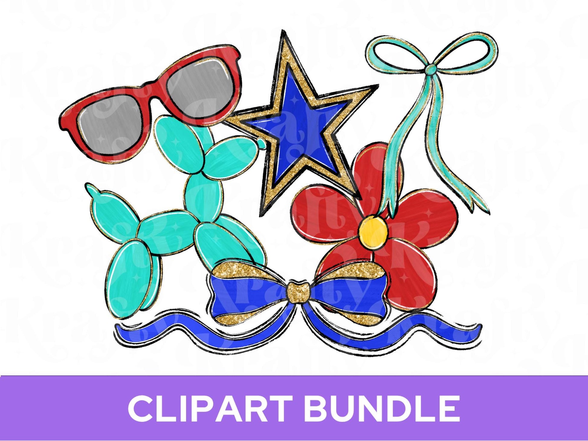 4th of July Clipart PNG Bundle: Hand Drawn, Red White and Blue