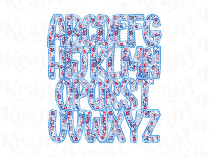 4th of July Floral Lace Alpha PNG Set, Alphabet Clipart, Hand Drawn Doodle Letters