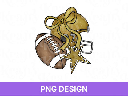 Gold Football Helmet PNG: Preppy Bow, Game Day Shirt Design
