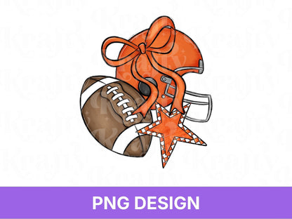 Orange Football Helmet PNG: Preppy Bow, Game Day Shirt Design