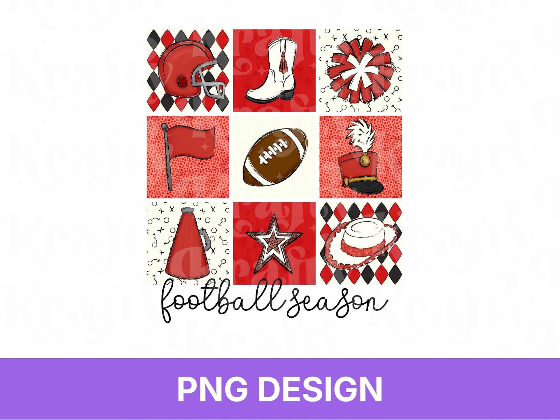 Checkered Football Season PNG: Game Day Shirt Design, School Spirit, Red