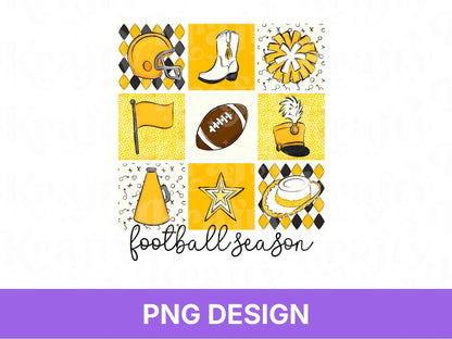 Checkered Football Season PNG: Game Day Shirt Design, School Spirit, Yellow