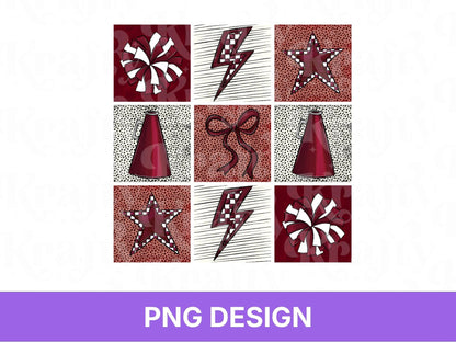 Checkered Cheer PNG Shirt Design: Game Day Sublimation, Coquette Bow, School Spirit, Maroon