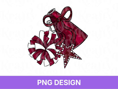 Preppy Cheer PNG: Game Day, Shirt Design, Coquette Bow, Megaphone, Pom Pom, Maroon