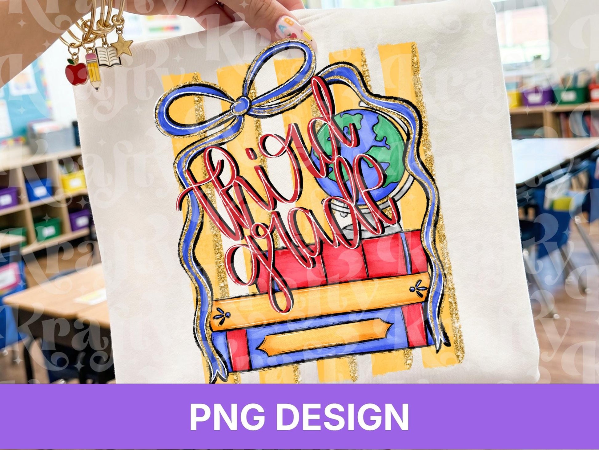 Preppy Striped Back to School PNG, Coquette Teacher Shirt Design, First Day of School, Third Grade, 3rd Grade