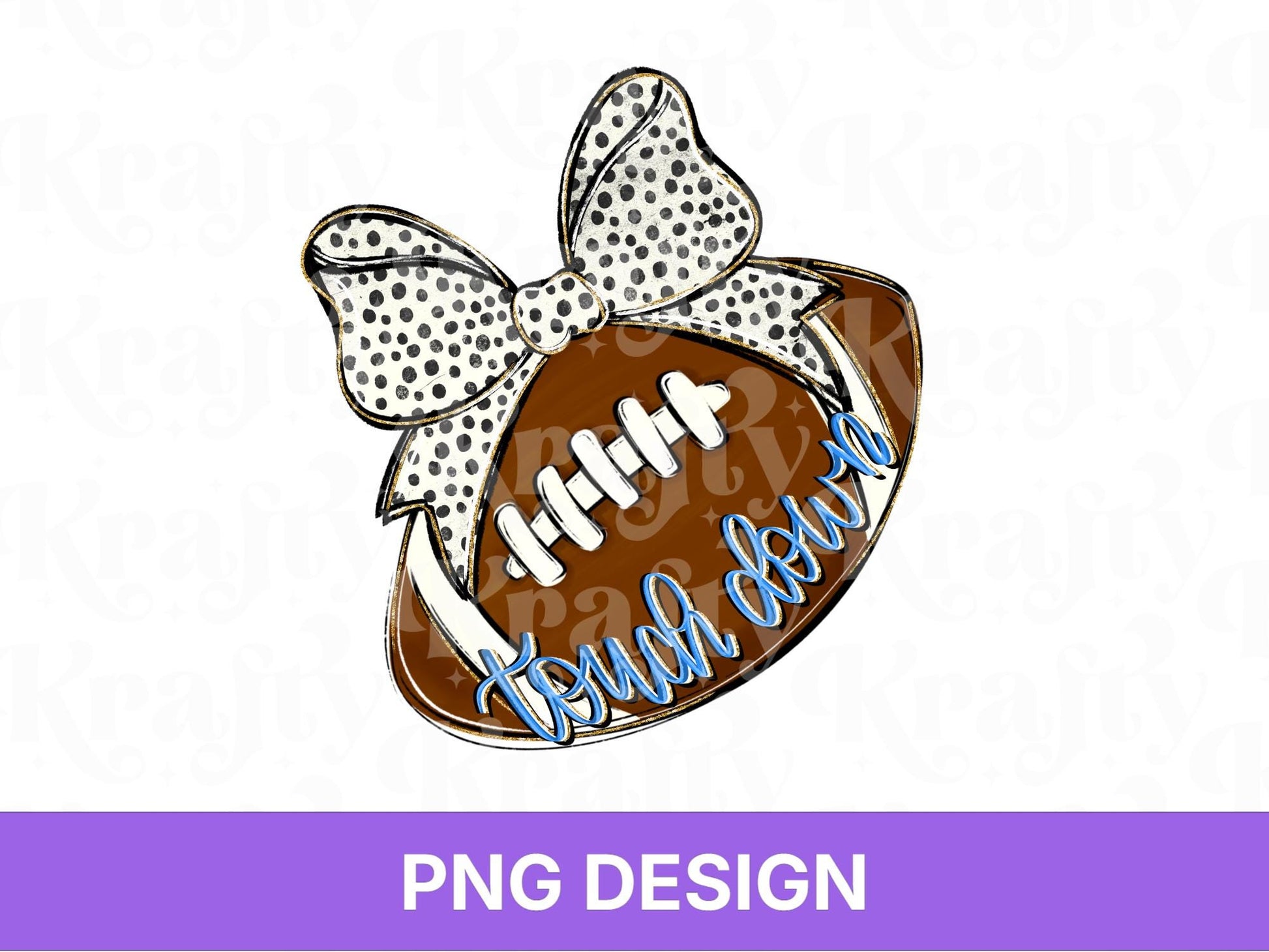 Striped Touch Down PNG Design, Hand Lettered, Blue Football Helmet PNG: Preppy Bow, Game Day Shirt Design, Front and Back