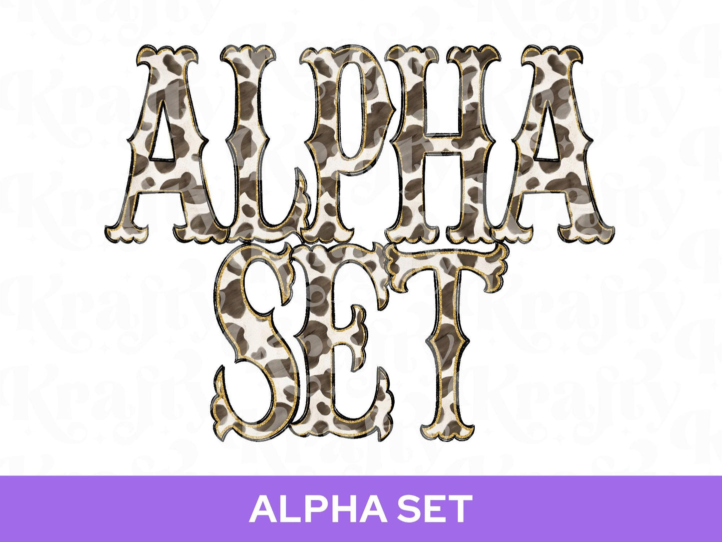Western Cowhide Alpha Set PNG, Cow Print Alphabet Letters, Glitter Outline, Rodeo Letter Clipart, Cowgirl Alpha Doodle