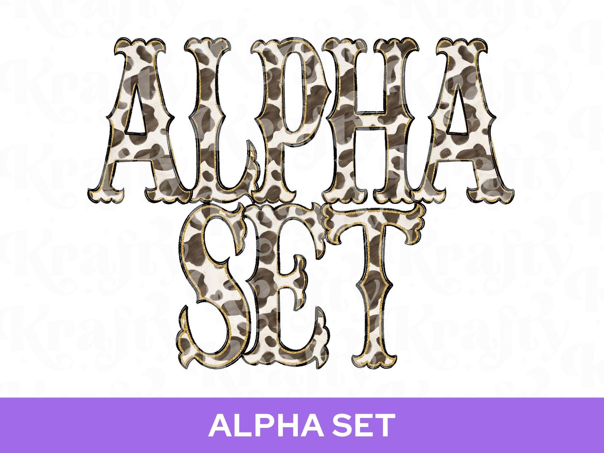 Western Cowhide Alpha Set PNG, Cow Print Alphabet Letters, Glitter Outline, Rodeo Letter Clipart, Cowgirl Alpha Doodle