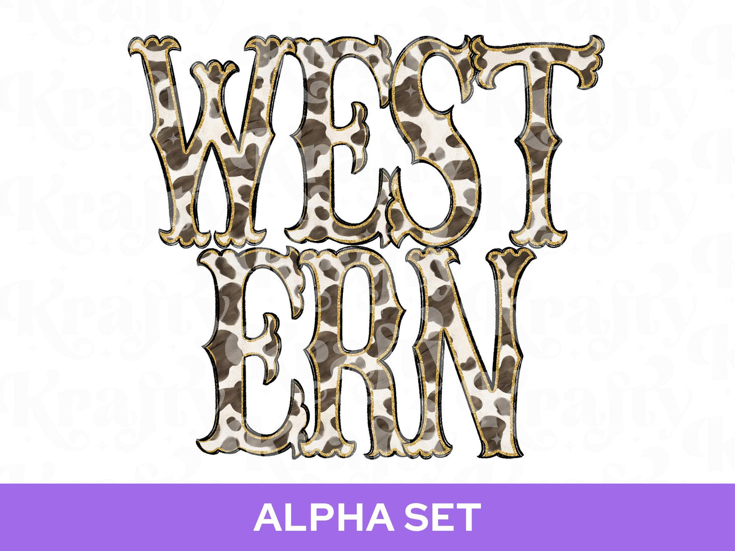 Western Cowhide Alpha Set PNG, Cow Print Alphabet Letters, Glitter Outline, Rodeo Letter Clipart, Cowgirl Alpha Doodle