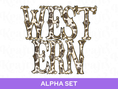 Western Cowhide Alpha Set PNG, Cow Print Alphabet Letters, Glitter Outline, Rodeo Letter Clipart, Cowgirl Alpha Doodle