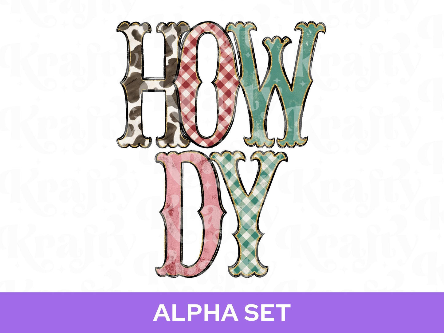 Western Cowhide Alpha Set PNG Bundle, Cow Print Alphabet Letters, Glitter Outline, Rodeo Letter Clipart, Cowgirl Alpha Doodle