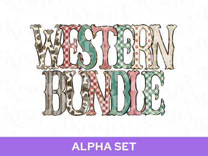 Western Cowhide Alpha Set PNG Bundle, Cow Print Alphabet Letters, Glitter Outline, Rodeo Letter Clipart, Cowgirl Alpha Doodle
