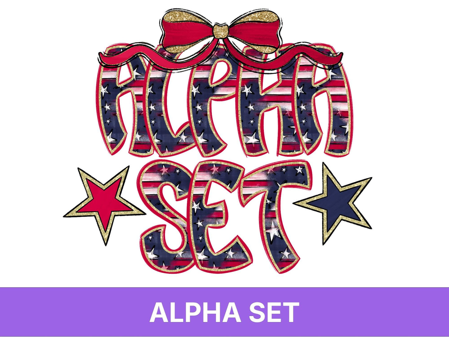 Patriotic Alpha Set PNG, USA Alphabet Clipart, 4th of July Letters, Red White Blue Digital Alpha, Star Clipart