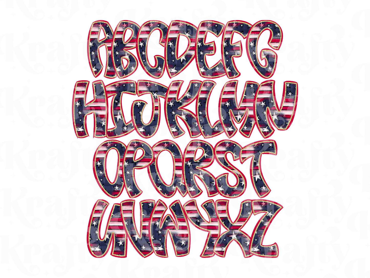 Patriotic Alpha Set PNG, USA Alphabet Clipart, 4th of July Letters, Red White Blue Digital Alpha, Star Clipart
