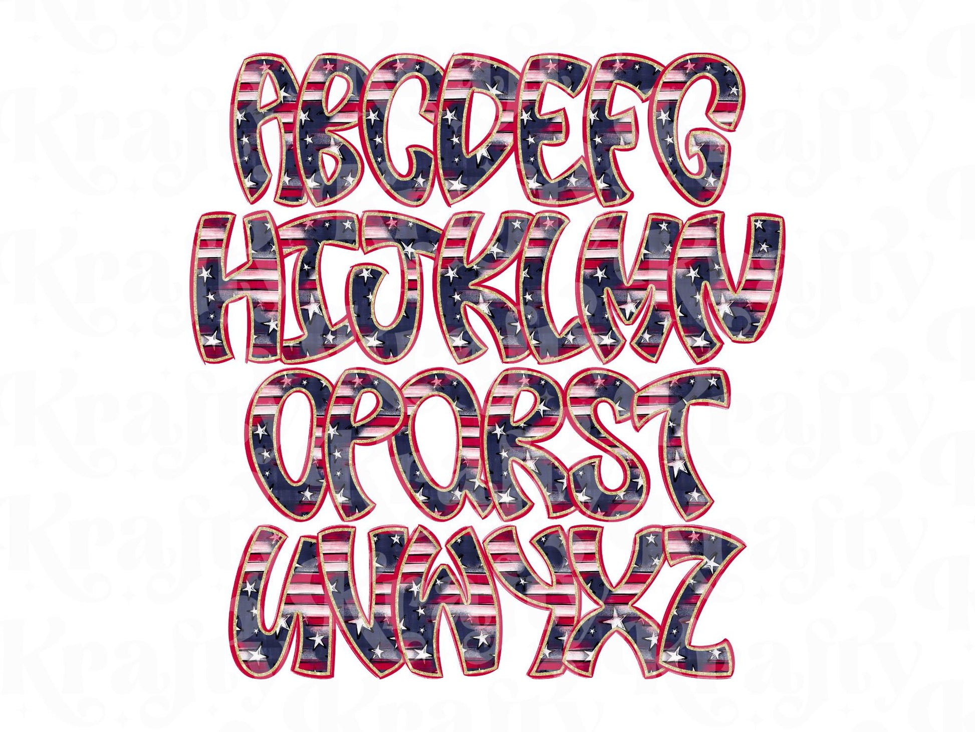 Patriotic Alpha Set PNG, USA Alphabet Clipart, 4th of July Letters, Red White Blue Digital Alpha, Star Clipart