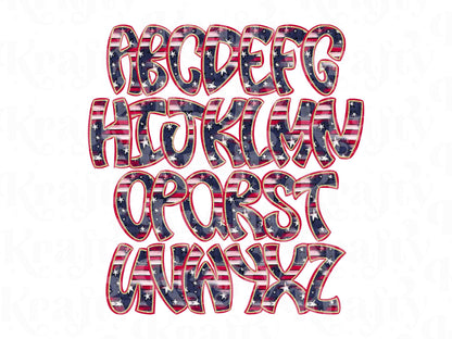 Patriotic Alpha Set PNG, USA Alphabet Clipart, 4th of July Letters, Red White Blue Digital Alpha, Star Clipart