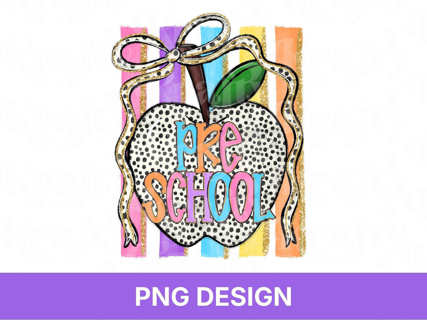 Preppy Striped Back to School Apple PNG, Coquette Teacher Shirt Design, First Day of School, Pre-K