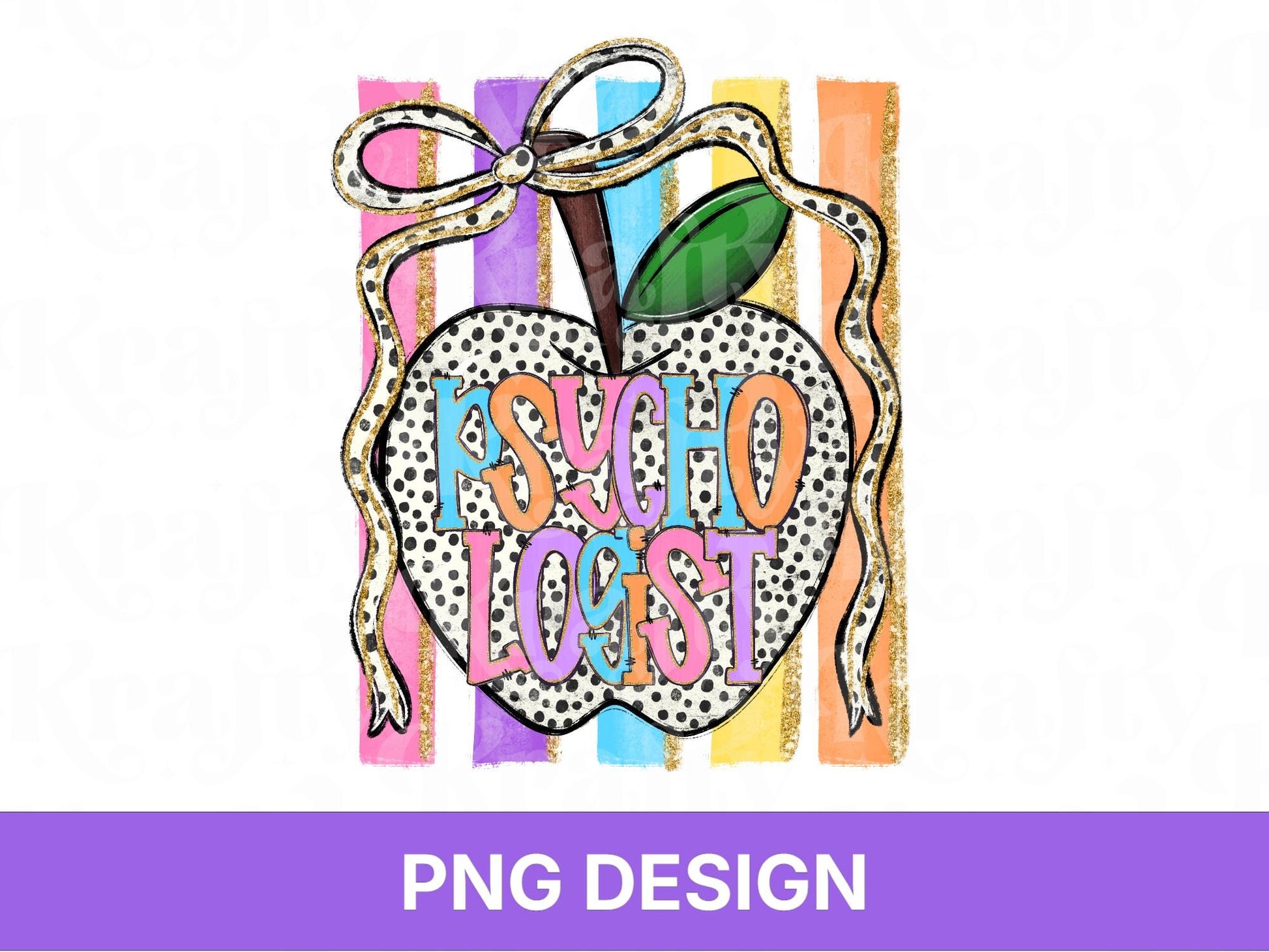 Preppy Striped School Psychologist PNG, Back to School, Apple Coquette, Shirt Design, First Day of School, Hand Drawn