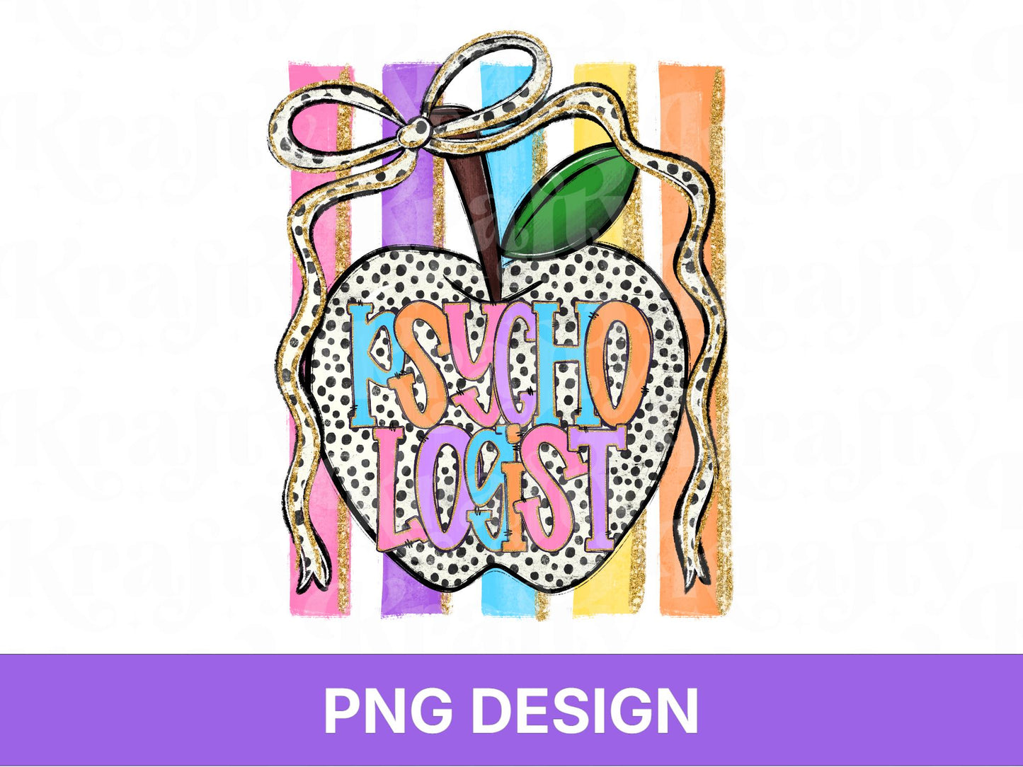 Preppy Striped School Psychologist PNG, Back to School, Apple Coquette, Shirt Design, First Day of School, Hand Drawn