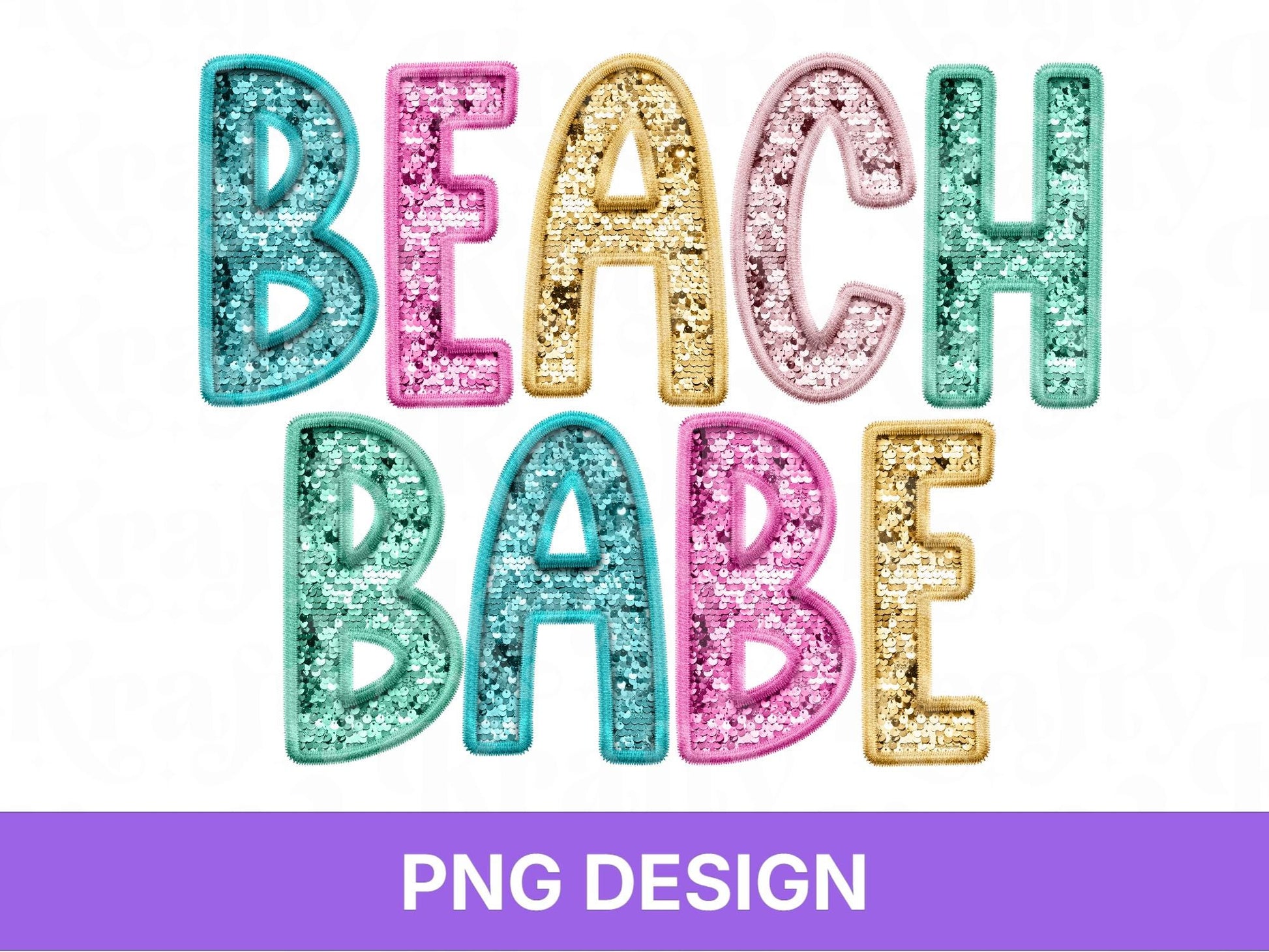 Beach Babe PNG, Faux Embroidery, Summer Clipart, Kid Girls Design (Digital File)