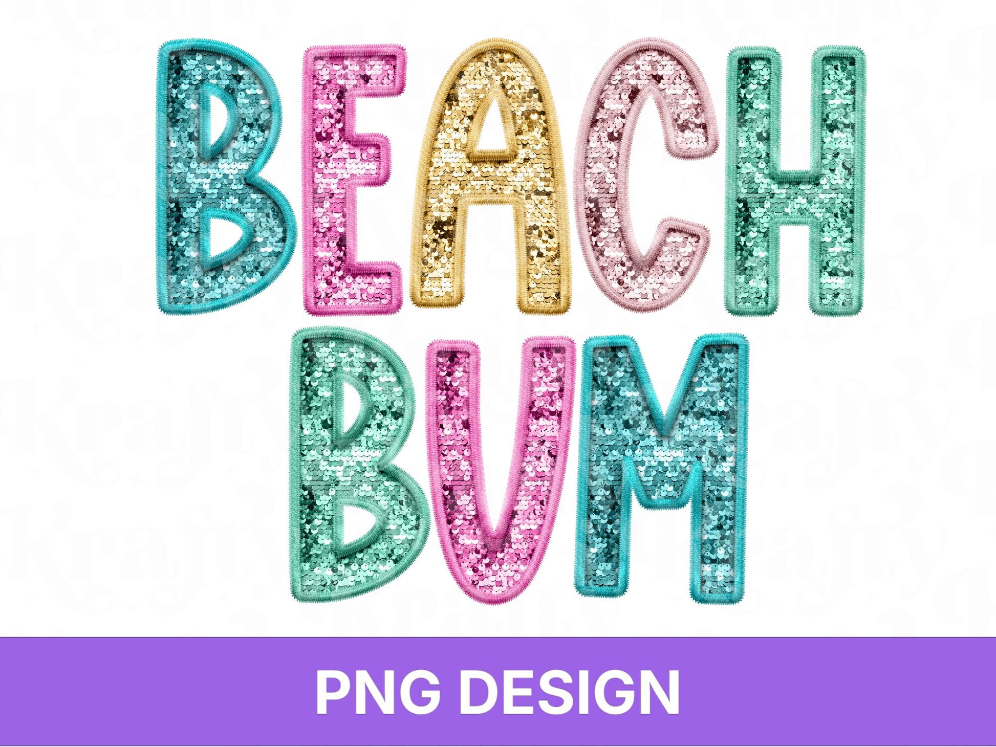 Beach Bum PNG, Faux Embroidery, Summer Clipart, Kid Girls Design (Digital File)