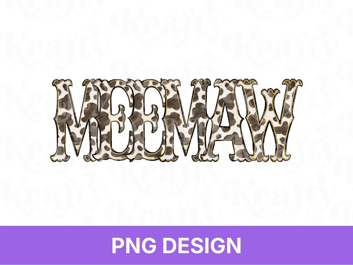 Western Meemaw PNG, Cowgirl Grandma Design, Cute Rodeo Sublimation Graphic, Shirt Design, Cow Print, Hand Drawn