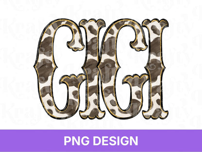 Western Gigi PNG, Cowgirl Grandma Design, Cute Rodeo Sublimation Graphic, Shirt Design, Cow Print, Hand Drawn