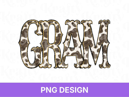 Western Gram PNG, Cowgirl Grandma Design, Cute Rodeo Sublimation Graphic, Shirt Design, Cow Print, Hand Drawn