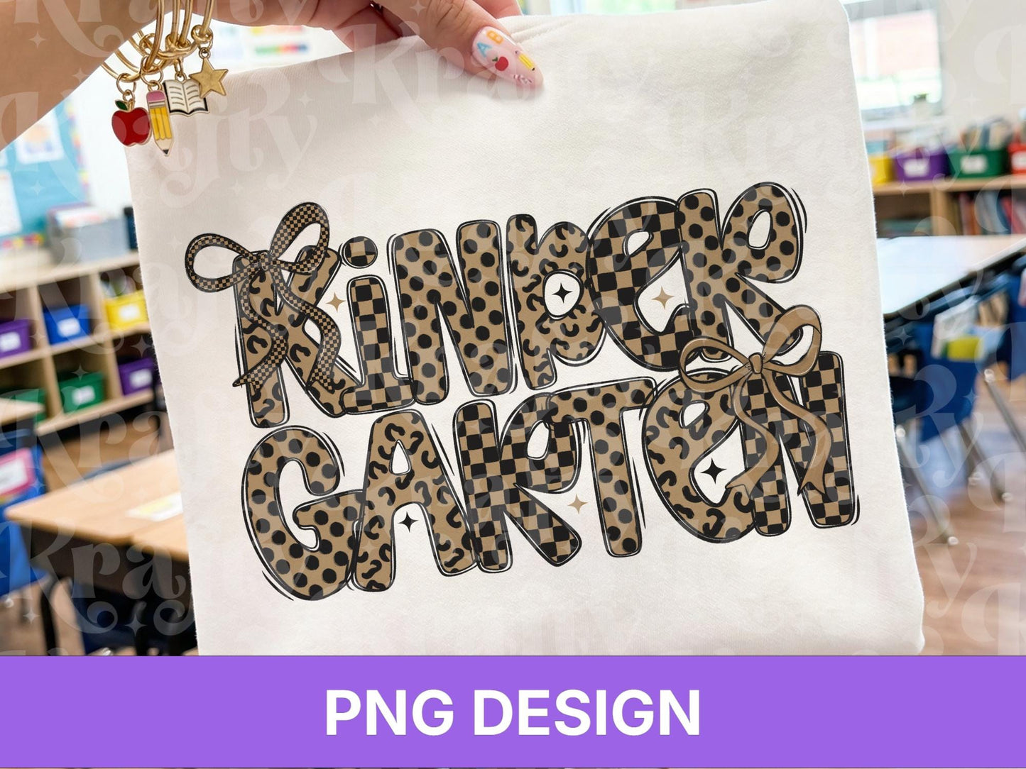 Kindergarten PNG, Leopard Checkered Bow School Shirt Design, First Day of School Sublimation, Preppy Teacher Student Graphic