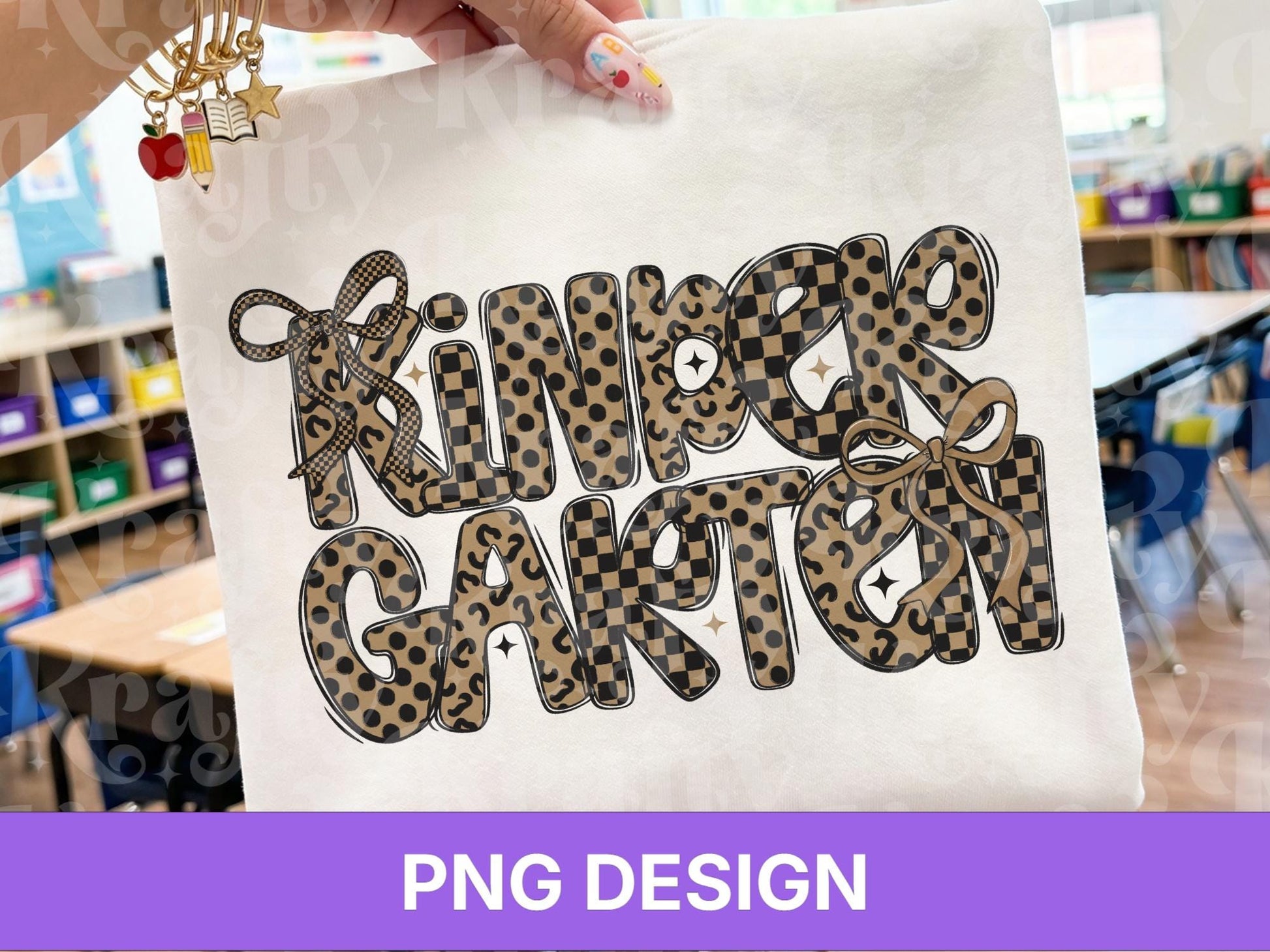 Kindergarten PNG, Leopard Checkered Bow School Shirt Design, First Day of School Sublimation, Preppy Teacher Student Graphic