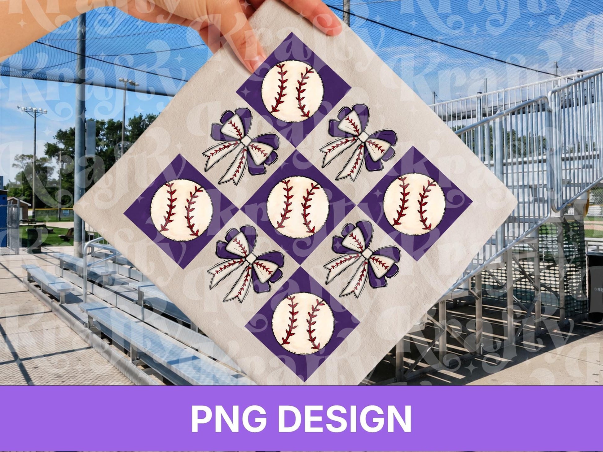 Purple Checkered Baseball PNG: Shirt Design, Game Day Graphics, Preppy Bow