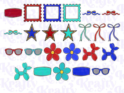 4th of July Clipart PNG Bundle: Hand Drawn, Red White and Blue