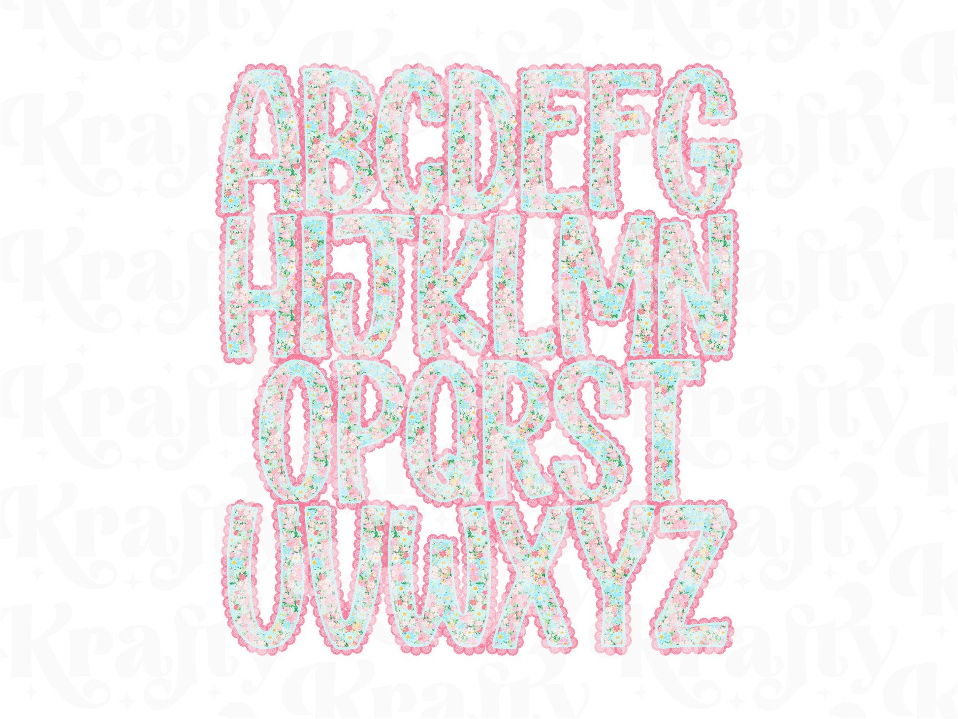 Floral Lace Alpha PNG Set, Alphabet Clipart, Hand Drawn Doodle Letters