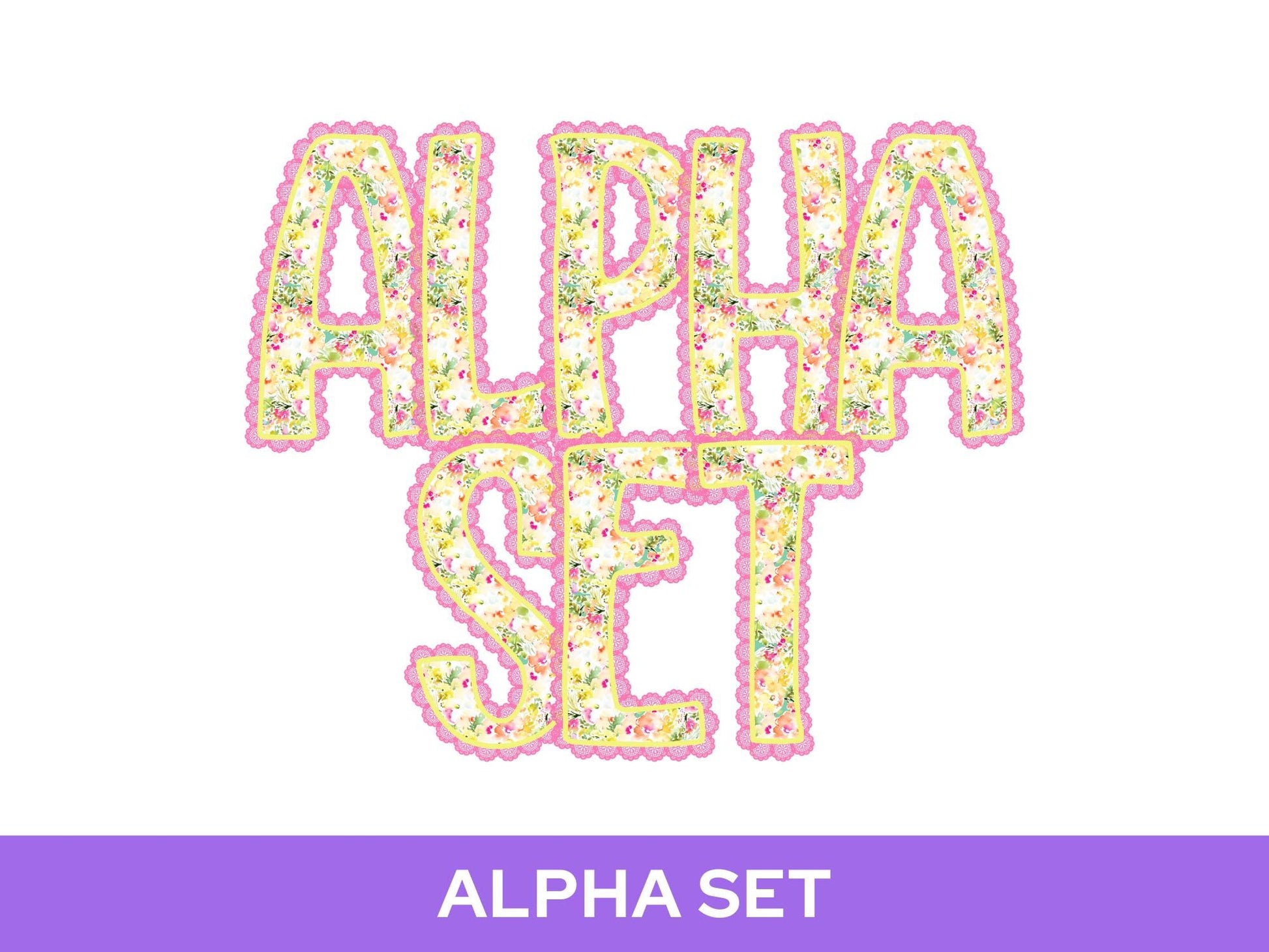 Floral Lace Alpha PNG Set, Alphabet Clipart, Hand Drawn Doodle Letters