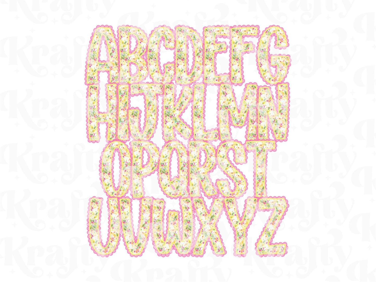 Floral Lace Alpha PNG Set, Alphabet Clipart, Hand Drawn Doodle Letters
