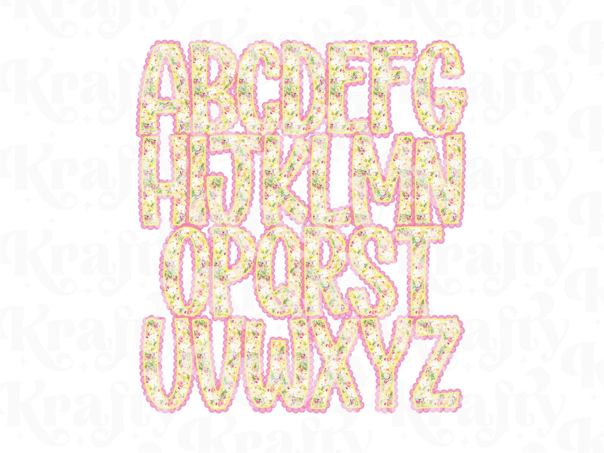 Floral Lace Alpha PNG Set, Alphabet Clipart, Hand Drawn Doodle Letters