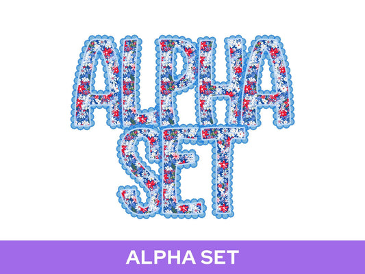 4th of July Floral Lace Alpha PNG Set, Alphabet Clipart, Hand Drawn Doodle Letters