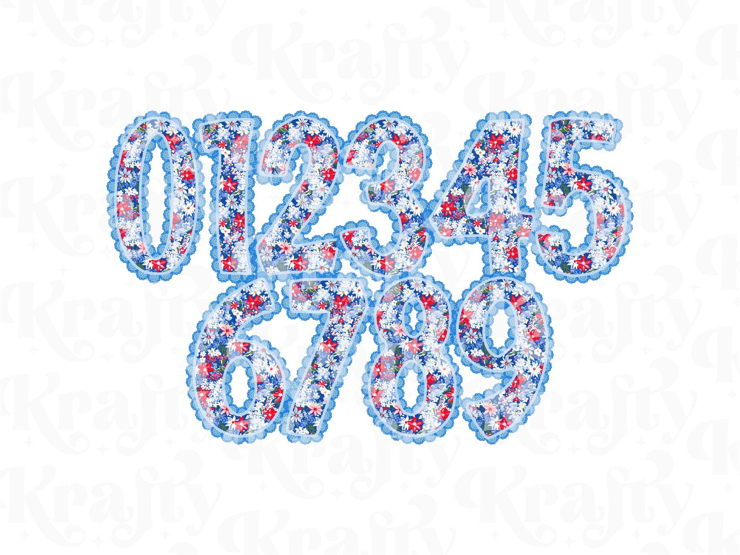 4th of July Floral Lace Alpha PNG Set, Alphabet Clipart, Hand Drawn Doodle Letters