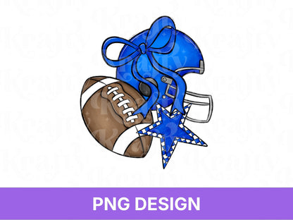 Blue Football Helmet PNG: Preppy Bow, Game Day Shirt Design