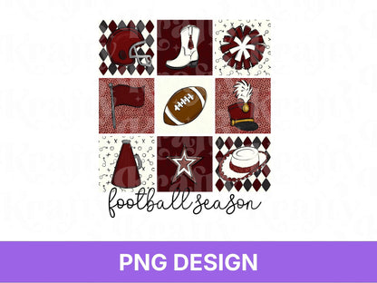 Checkered Football Season PNG: Game Day Shirt Design, School Spirit, Maroon
