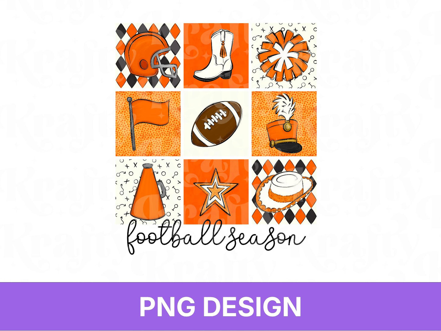 Checkered Football Season PNG: Game Day Shirt Design, School Spirit, Orange