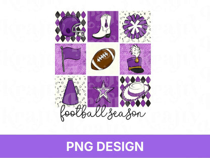 Checkered Football Season PNG: Game Day Shirt Design, School Spirit, Purple