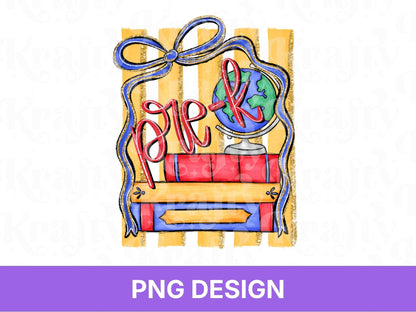 Preppy Striped Back to School PNG, Coquette Teacher Shirt Design, First Day of School, Pre-K